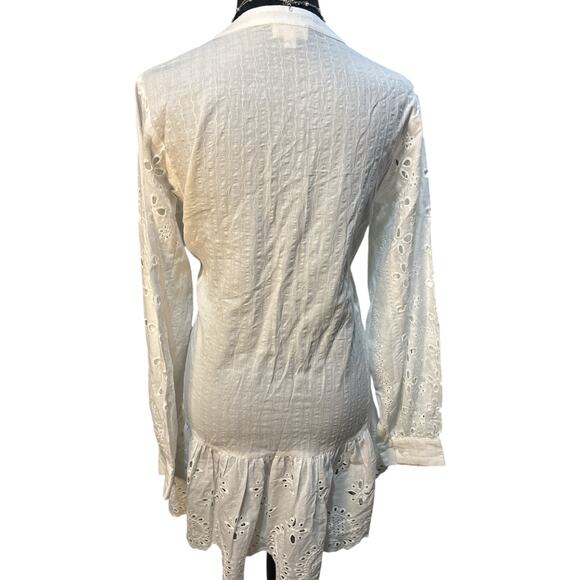 POL White Eyelet Blouse Dress –Size Small – Button Front, Long Sleeve, Boho Chic - Picture 4 of 6